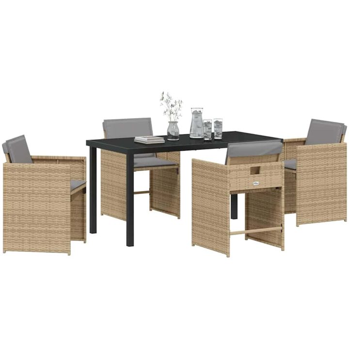 5-delad Trädgårdsmöbel Set med Kuddar Beige Poly Rattan vidaXL 140 x 70 x 73 cm – bild 3
