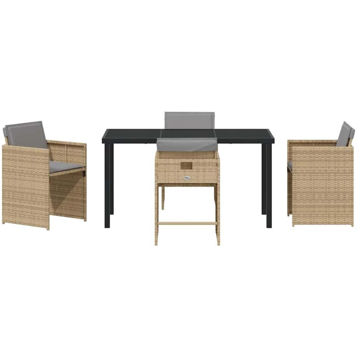 5-delad Trädgårdsmöbel Set med Kuddar Beige Poly Rattan vidaXL 140 x 70 x 73 cm – bild 7