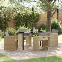 5-delad Trädgårdsmöbel Set med Kuddar Beige Poly Rattan vidaXL