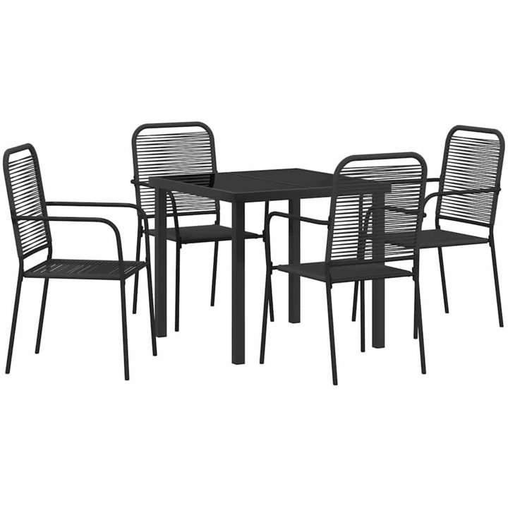 5-delad trädgårdsmöbelgrupp i svart bomullssnöre och stål vidaXL 80 x 80 x 73 cm – bild 2