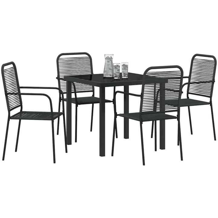 5-delad trädgårdsmöbelgrupp i svart bomullssnöre och stål vidaXL 80 x 80 x 73 cm – bild 3