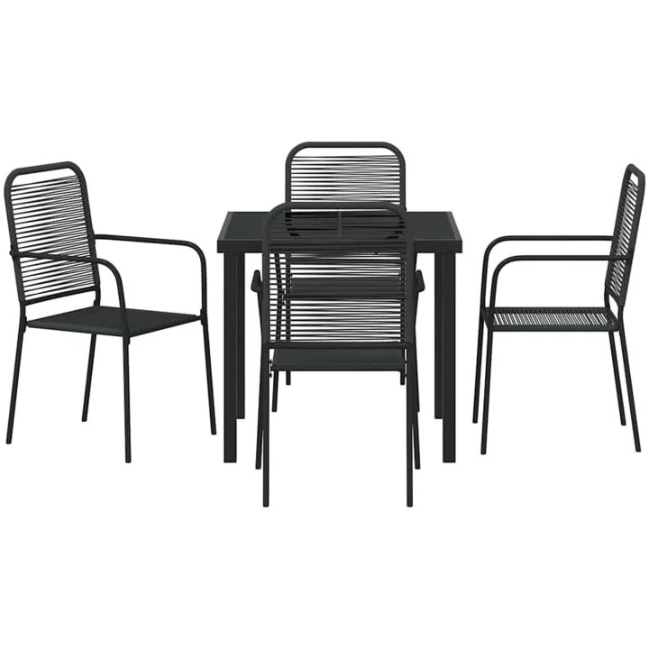 5-delad trädgårdsmöbelgrupp i svart bomullssnöre och stål vidaXL 80 x 80 x 73 cm – bild 6