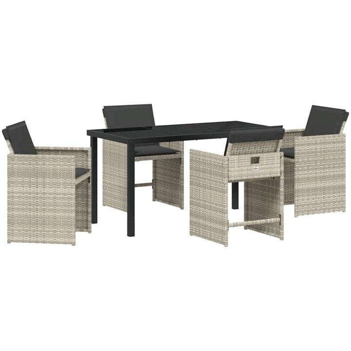 5-delad Trädgårdsmöbelset med Dynor Ljusgrå Poly Rattan vidaXL 140 x 70 x 73 cm – bild 2