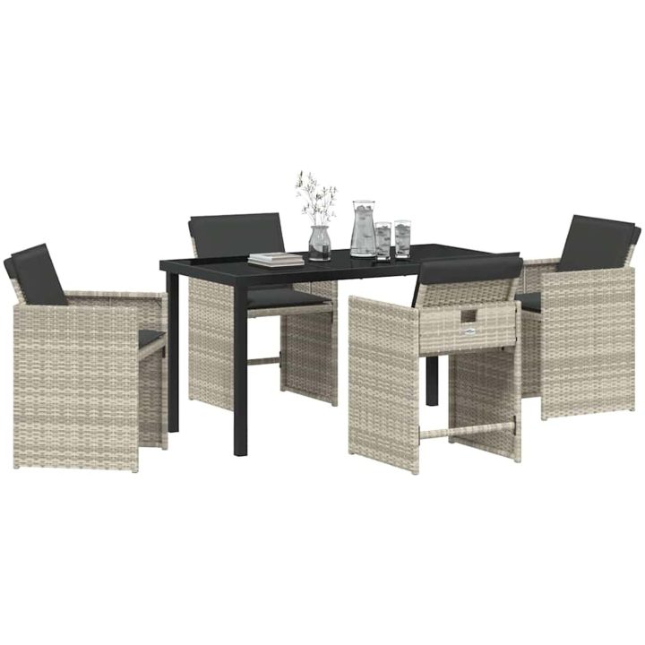 5-delad Trädgårdsmöbelset med Dynor Ljusgrå Poly Rattan vidaXL 140 x 70 x 73 cm – bild 3