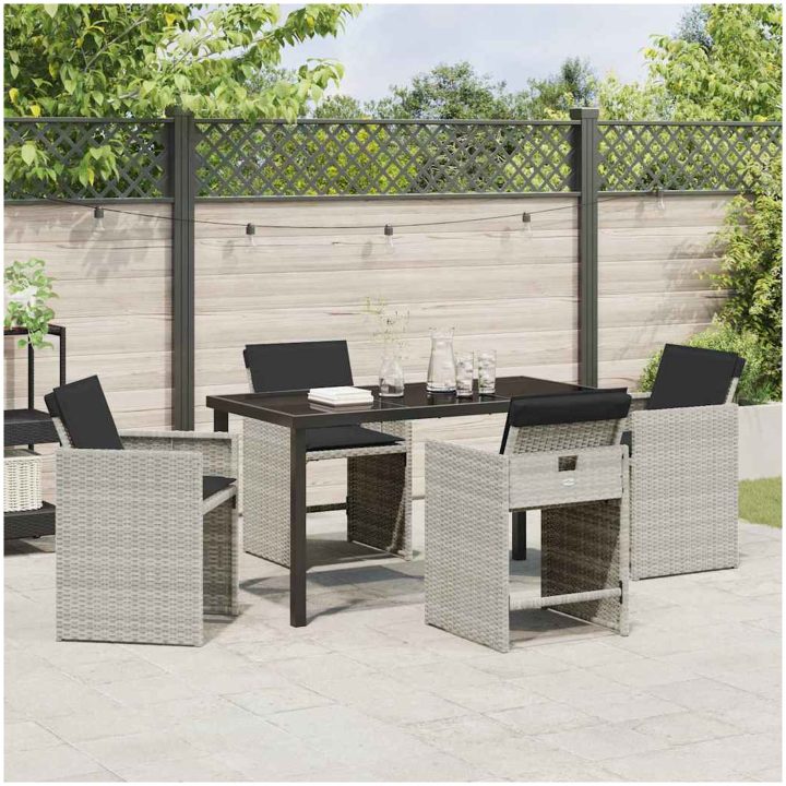 5-delad Trädgårdsmöbelset med Dynor Ljusgrå Poly Rattan vidaXL 140 x 70 x 73 cm – bild 4