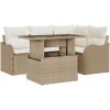 5 Delad Trädgårdsoff Grupp med Kuddar Beige Poly Rattan vidaXL Medium – miniatyr 2