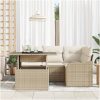5 Delad Trädgårdsoff Grupp med Kuddar Beige Poly Rattan vidaXL Medium – miniatyr 3