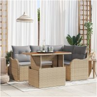 5-delad trädgårdsoffa med kuddar beige poly rattan akacia vidaXL