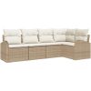5-delad trädgårdsoffa med kuddar beige poly rattan vidaXL Medium – miniatyr 2