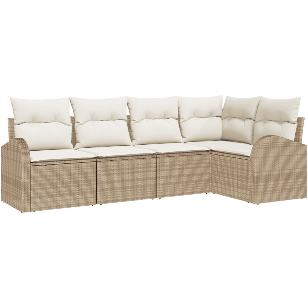 5-delad trädgårdsoffa med kuddar beige poly rattan vidaXL Medium – bild 2