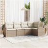 5-delad trädgårdsoffa med kuddar beige poly rattan vidaXL Medium – miniatyr 1