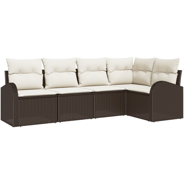 5-delad trädgårdsoffa med kuddar brun poly rattan vidaXL Medium – bild 2