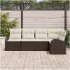 5-delad trädgårdsoffa med kuddar brun poly rattan vidaXL Medium – miniatyr 3