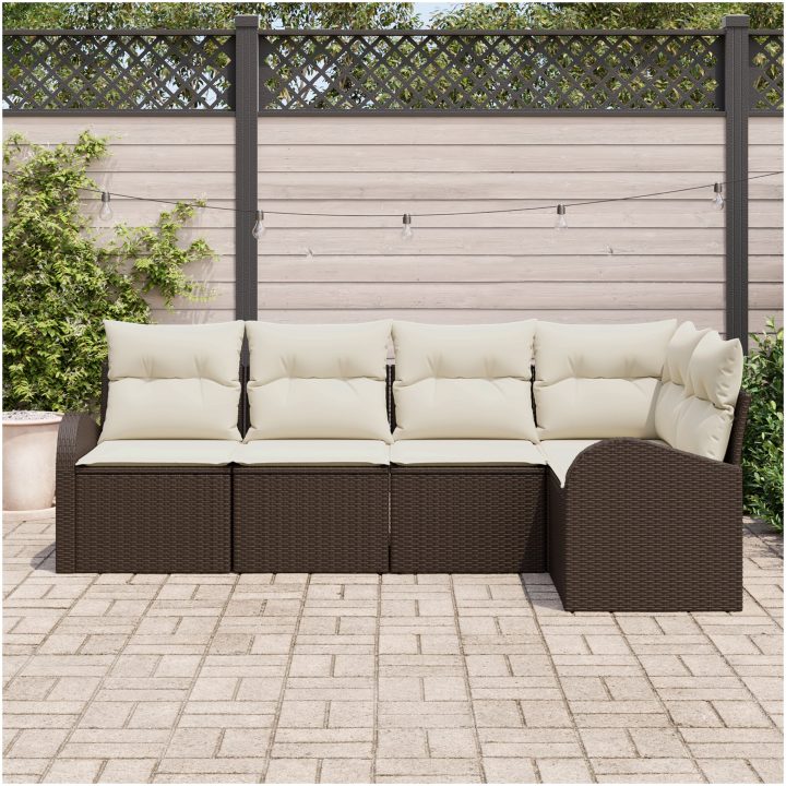 5-delad trädgårdsoffa med kuddar brun poly rattan vidaXL Medium – bild 3