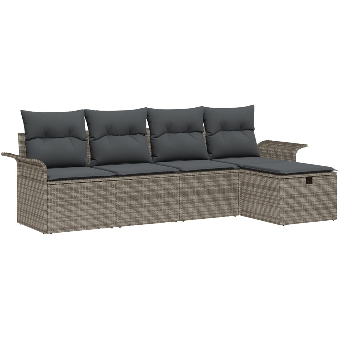 5-delad trädgårdsoffa med kuddar grå poly rattan vidaXL 251 x 117 x 85 cm – bild 2