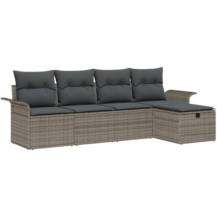 5-delad trädgårdsoffa med kuddar grå poly rattan vidaXL 251 x 117 x 85 cm – bild 2