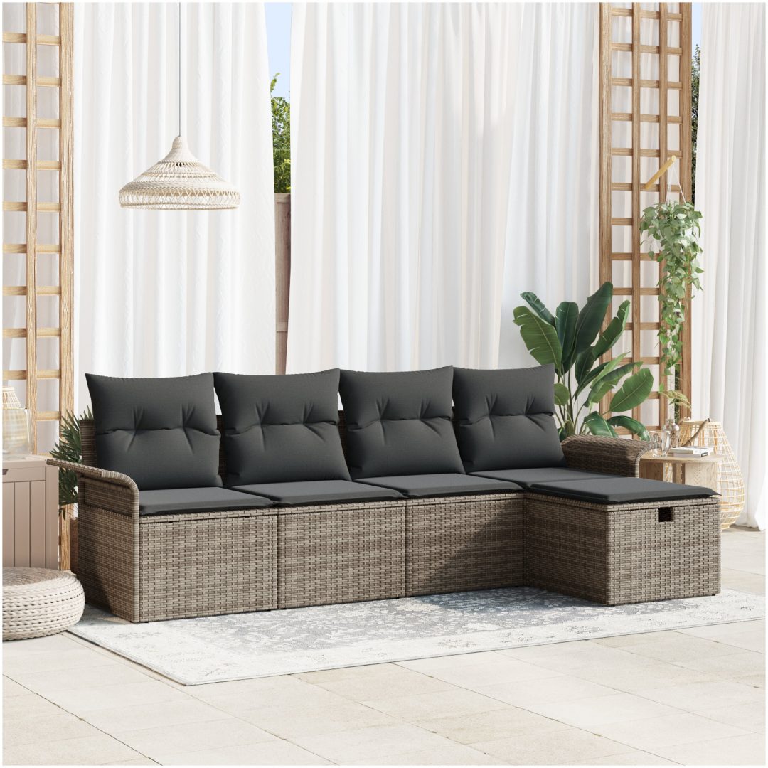 5-delad trädgårdsoffa med kuddar grå poly rattan vidaXL 251 x 117 x 85 cm
