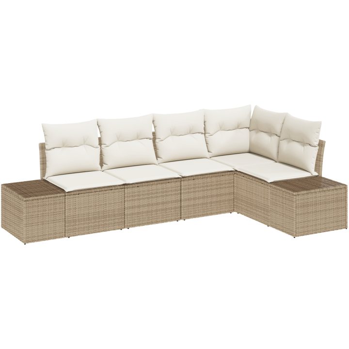 5-delad Trädgårdsoffa Set med Kuddar Beige Poly Rotting vidaXL 264 x 154 x 85 cm – bild 2