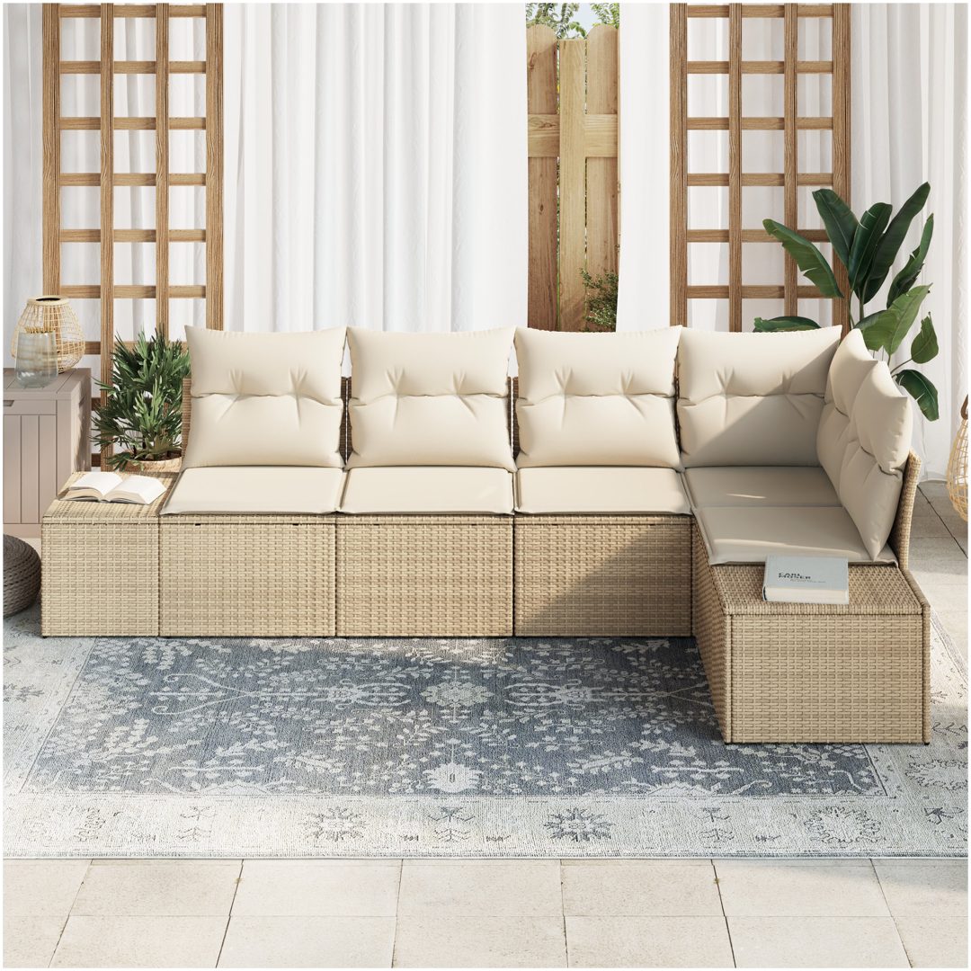 5-delad Trädgårdsoffa Set med Kuddar Beige Poly Rotting vidaXL 264 x 154 x 85 cm – bild 3