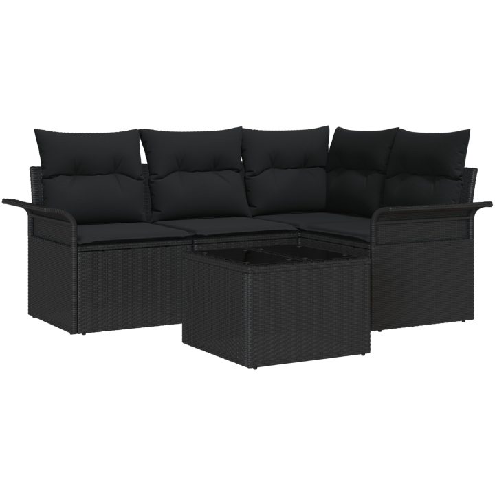 5-delad trädgårdsoffa set med kuddar Beige Polyrotting vidaXL Stor – bild 2