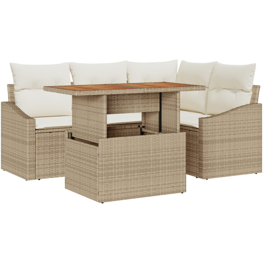 5-delad trädgårdsoffagrupp med beige kuddar i polyrotting vidaXL 100 x 55 x 73 cm – bild 2