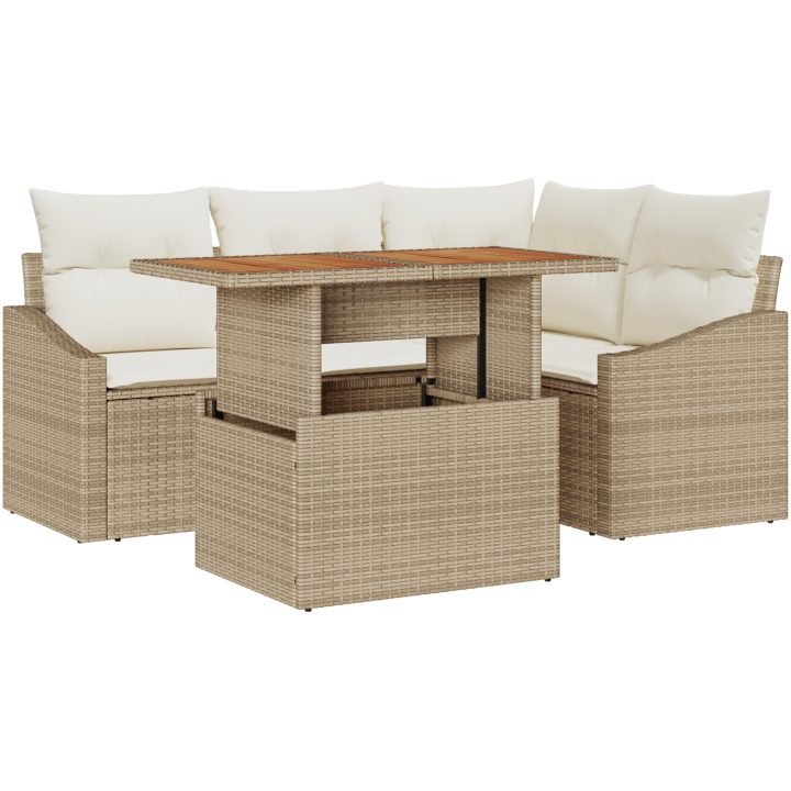 5-delad trädgårdsoffagrupp med beige kuddar i polyrotting vidaXL 100 x 55 x 73 cm – bild 2