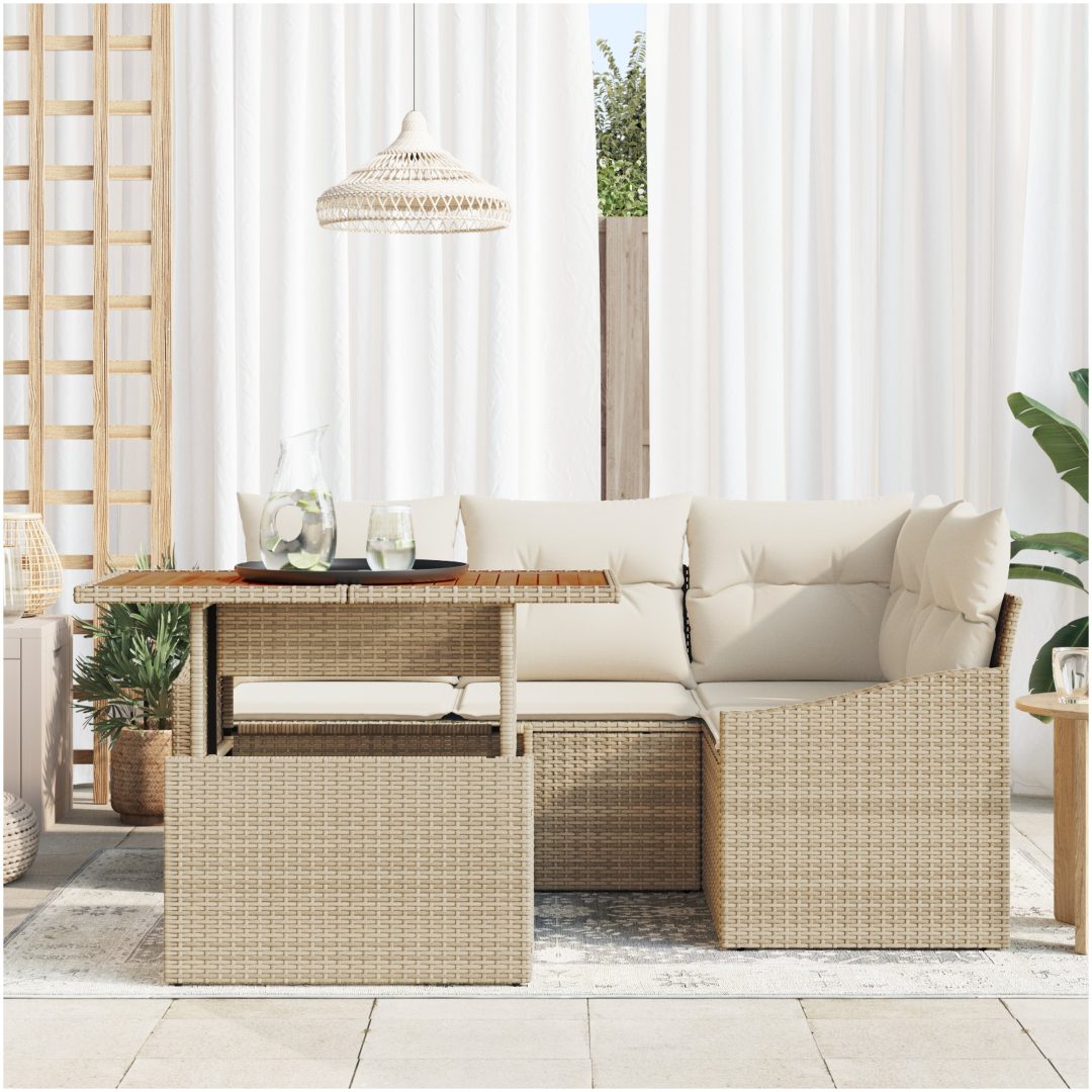 5-delad trädgårdsoffagrupp med beige kuddar i polyrotting vidaXL 100 x 55 x 73 cm – bild 3