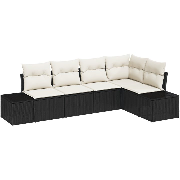 5-delad Trädgårdsoffagrupp med Dynor Svart Poly Rattan vidaXL 264 x 154 x 85 cm – bild 2
