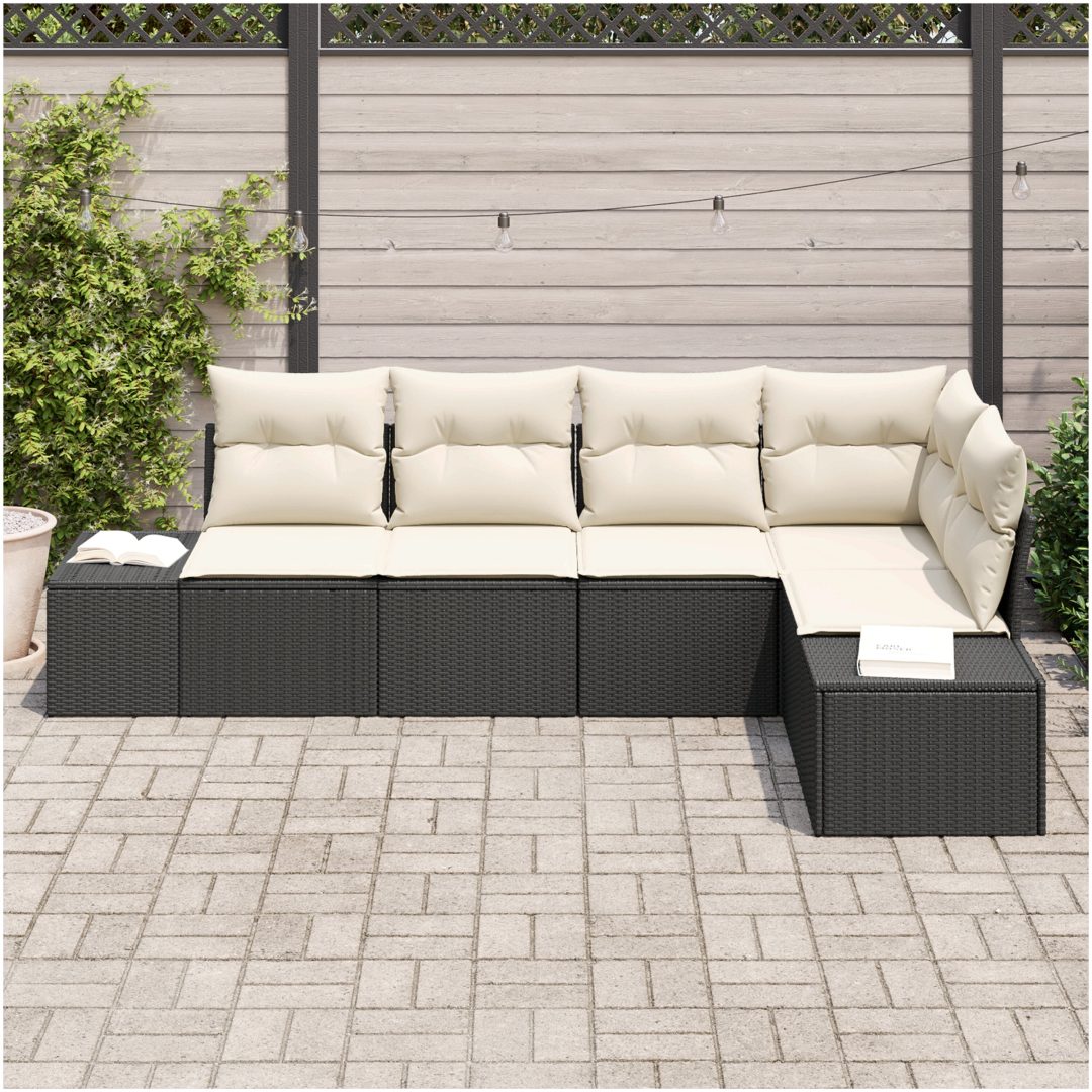 5-delad Trädgårdsoffagrupp med Dynor Svart Poly Rattan vidaXL 264 x 154 x 85 cm – bild 3