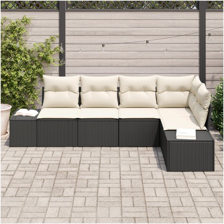 5-delad Trädgårdsoffagrupp med Dynor Svart Poly Rattan vidaXL 264 x 154 x 85 cm – bild 3