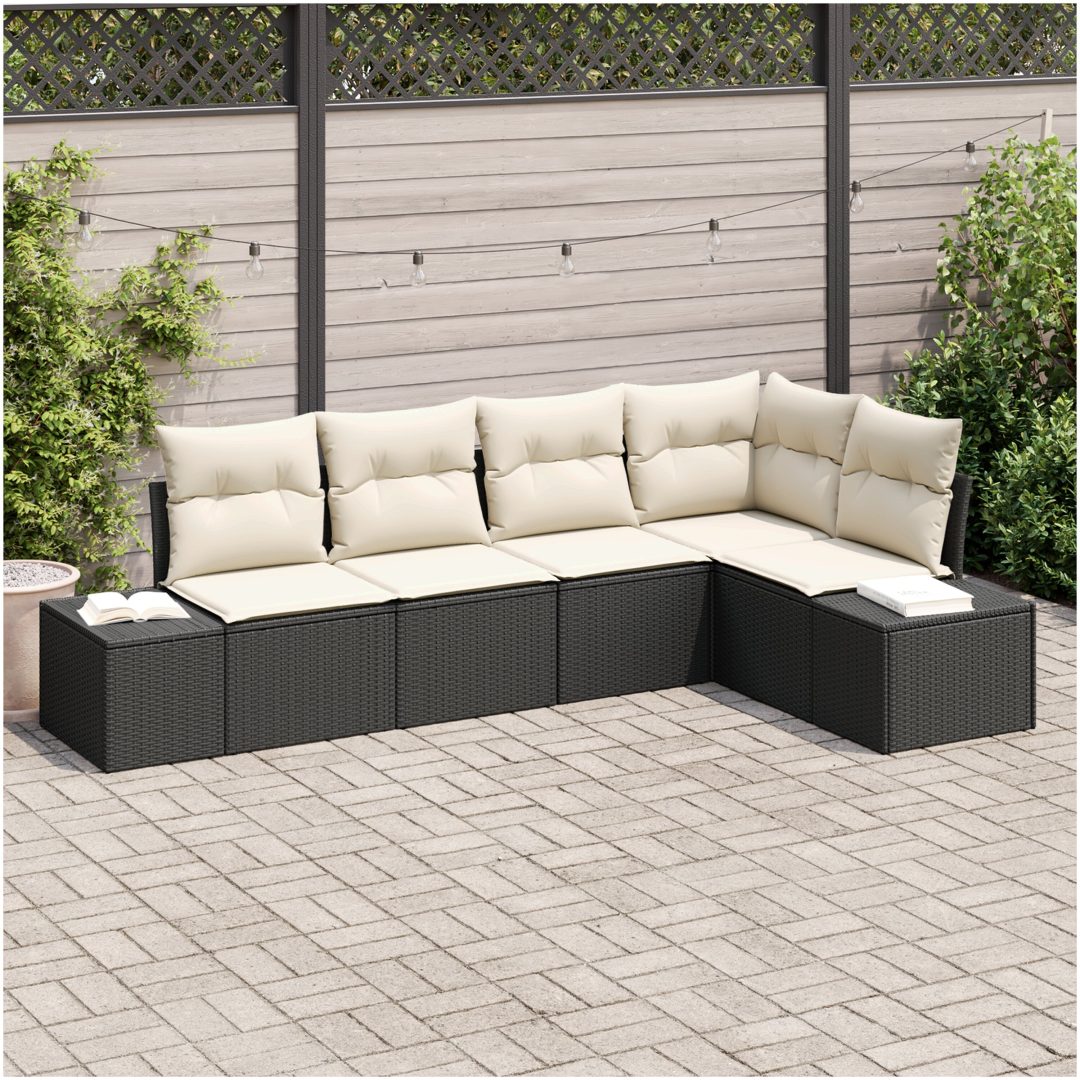 5-delad Trädgårdsoffagrupp med Dynor Svart Poly Rattan vidaXL 264 x 154 x 85 cm