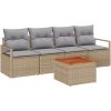 5-delad trädgårdsoffagrupp med kuddar Beige Poly Rattan Akacia vidaXL Standard – miniatyr 2