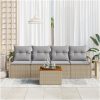 5-delad trädgårdsoffagrupp med kuddar Beige Poly Rattan Akacia vidaXL Standard – miniatyr 3