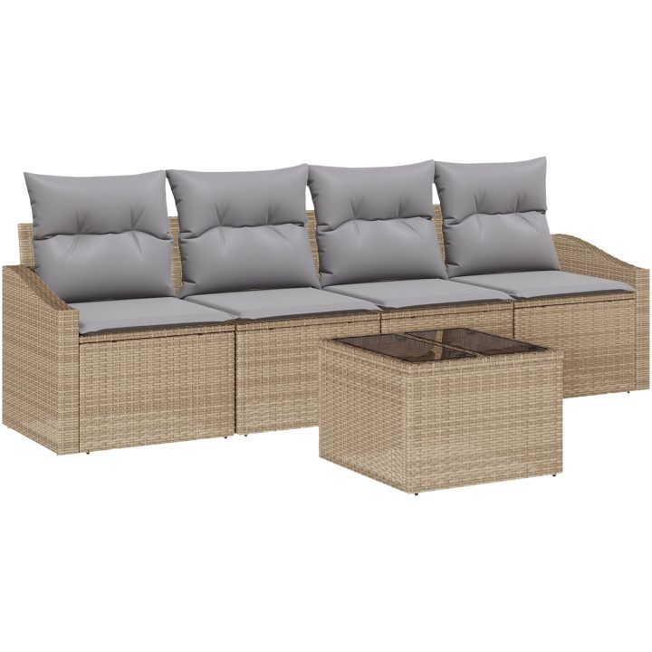 5-delad trädgårdsoffagrupp med kuddar Beige Poly rotting vidaXL 55 x 55 x 37 cm – bild 2