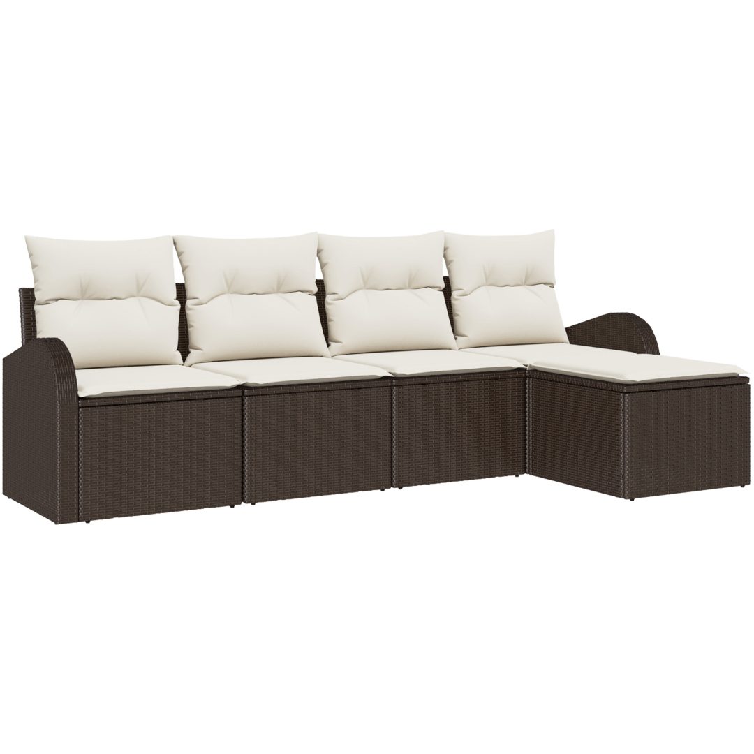 5-delad trädgårdsoffagrupp med kuddar brun poly rattan vidaXL 234 x 117 x 85 cm – bild 2