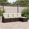 5-delad trädgårdsoffagrupp med kuddar brun poly rattan vidaXL 234 x 117 x 85 cm – miniatyr 1