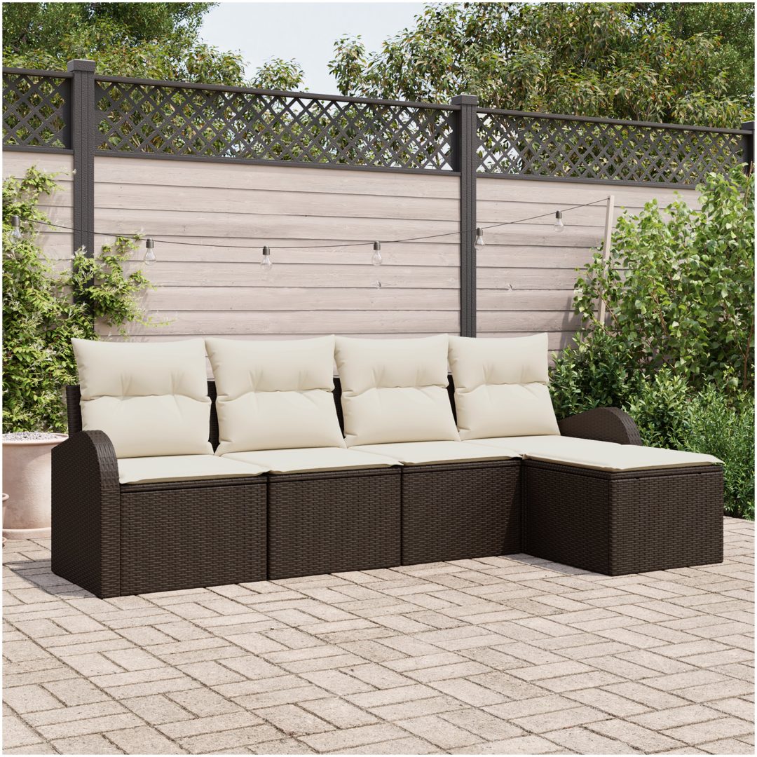 5-delad trädgårdsoffagrupp med kuddar brun poly rattan vidaXL 234 x 117 x 85 cm
