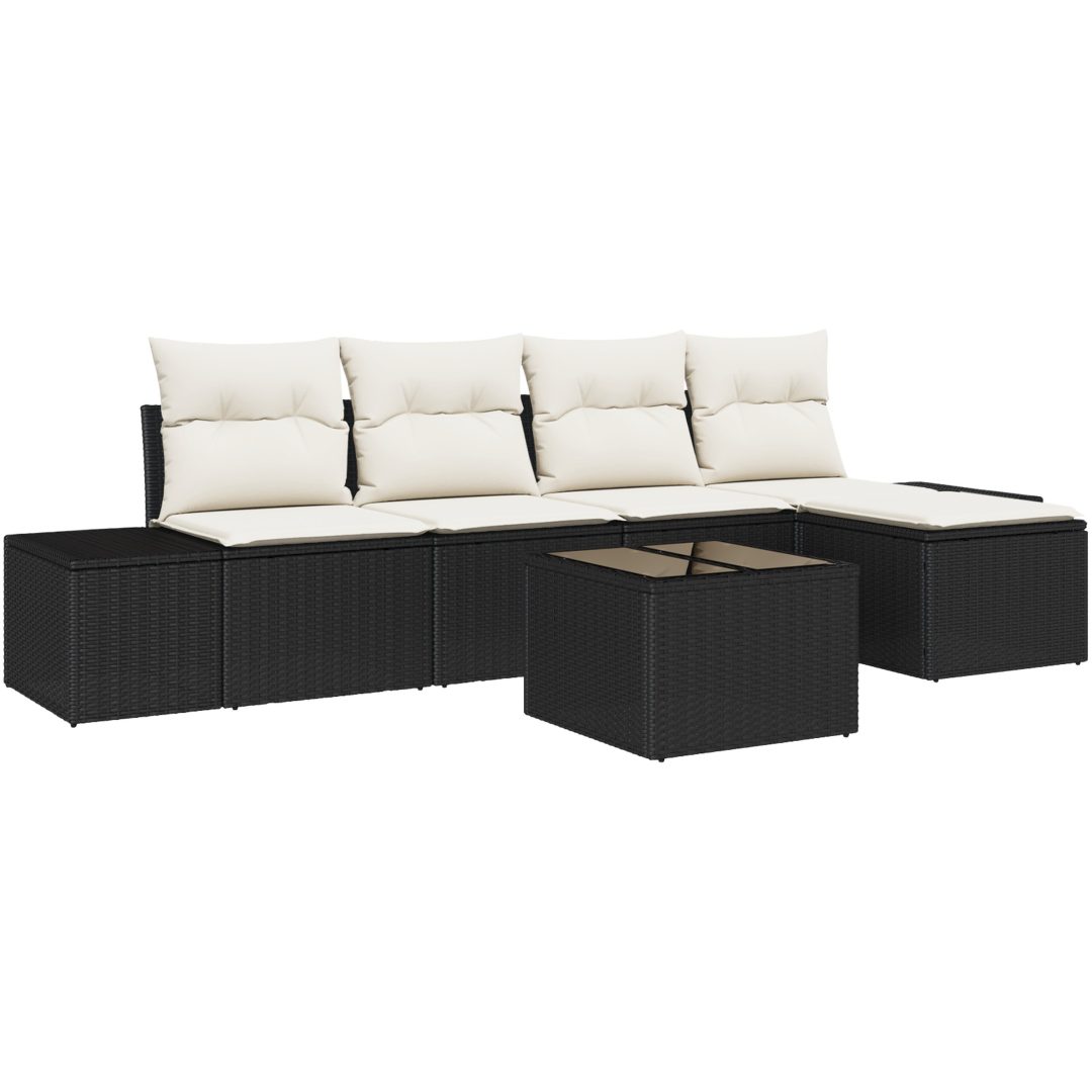 5-delad trädgårdsoffagrupp med kuddar, brun poly-rattan. vidaXL 55 x 55 x 37 cm – bild 2