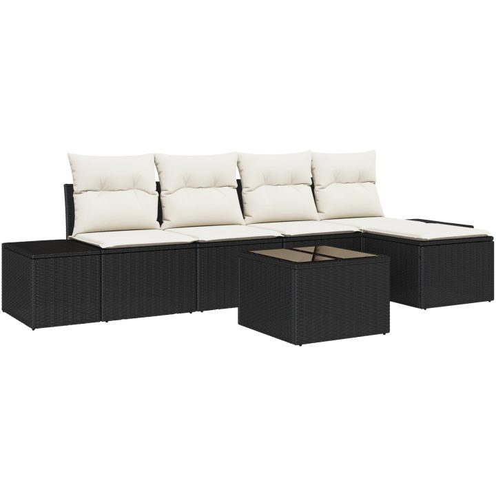 5-delad trädgårdsoffagrupp med kuddar, brun poly-rattan. vidaXL 55 x 55 x 37 cm – bild 2