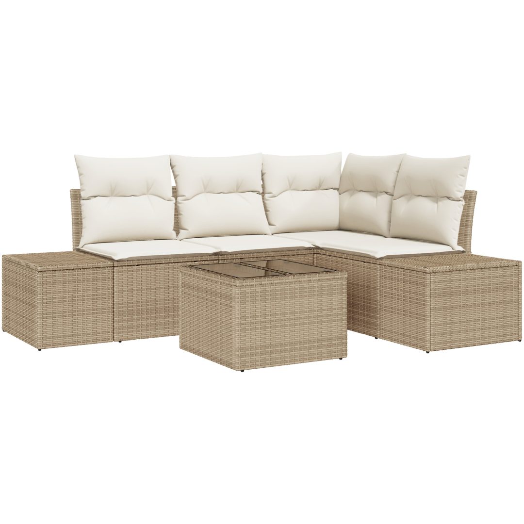 5-delad Trädgårdsoffagrupp med Kuddar Brun Poly Rotting vidaXL 209 x 154 x 85 cm – bild 2