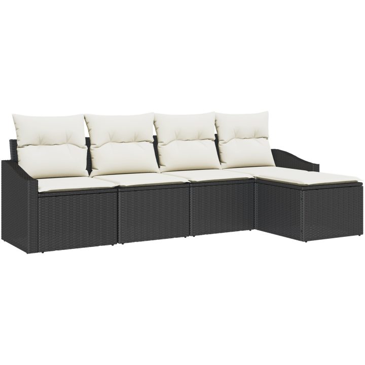5-delad trädgårdsoffagrupp med kuddar Brun Polyrotting vidaXL 233 x 117 x 85 cm – bild 2