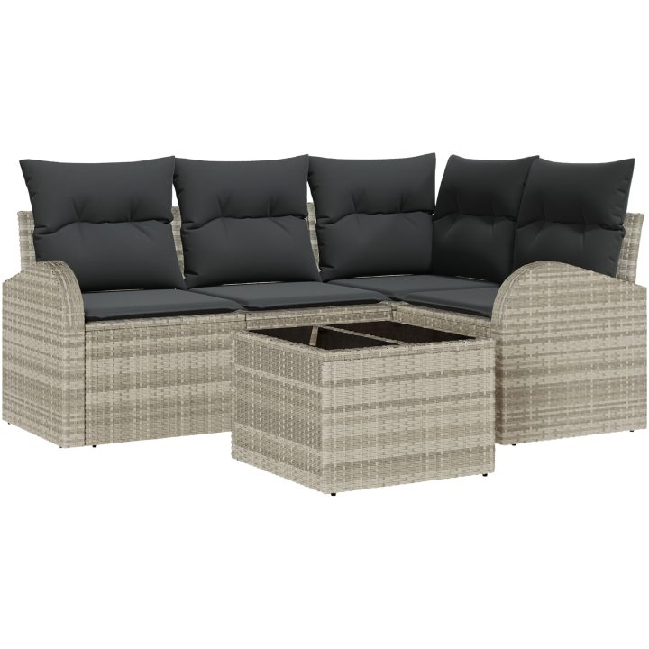 5-delad trädgårdsoffagrupp med kuddar Grå konstrotting vidaXL 55 x 55 x 37 cm – bild 2