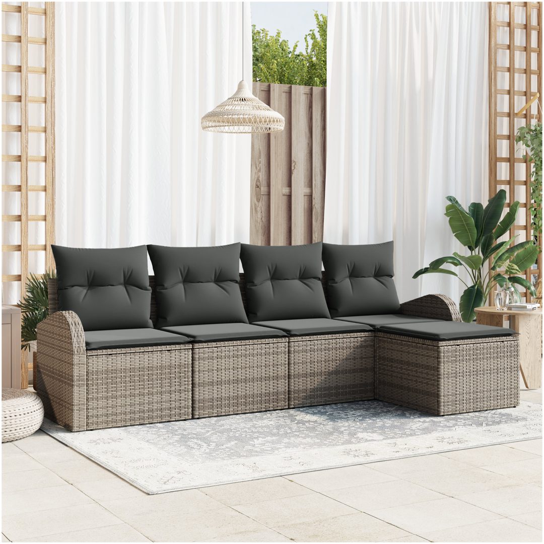5-delad trädgårdsoffagrupp med kuddar grå poly rattan vidaXL 234 x 117 x 85 cm