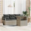 5-delad trädgårdsoffagrupp med kuddar Ljusgrå Polyrotting vidaXL Medium – miniatyr 1