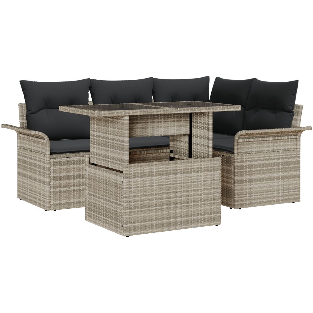 5-delad Trädgårdsoffagrupp med Kuddar Ljust Grå Poly Rattan vidaXL 100 x 55 x 73 cm – bild 2