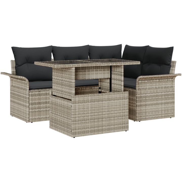 5-delad Trädgårdsoffagrupp med Kuddar Ljust Grå Poly Rattan vidaXL 100 x 55 x 73 cm – bild 2