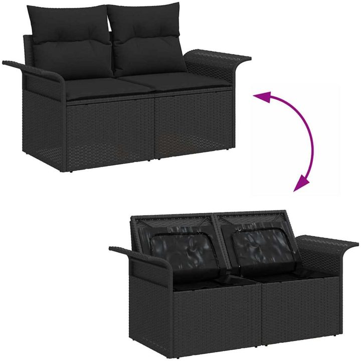 5-delad Trädgårdsoffagrupp med kuddar Svart Poly Rattan Akacia vidaXL Standard – bild 5