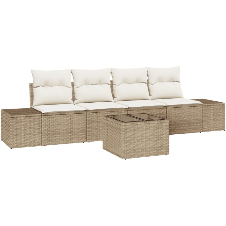 5-delad Trädgårdsoffasats med Dynor Beige Poly Rattan vidaXL 55 x 55 x 37 cm – bild 2