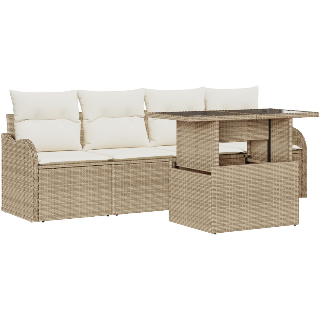 5-delad trädgårdsoffasats med kuddar beige poly-rotting vidaXL Medium – bild 2