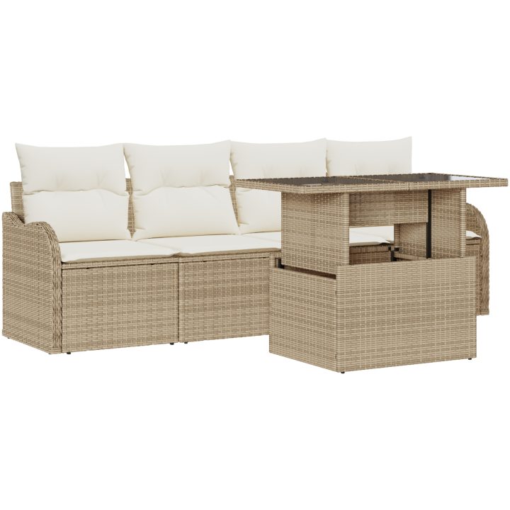 5-delad trädgårdsoffasats med kuddar beige poly-rotting vidaXL Medium – bild 2